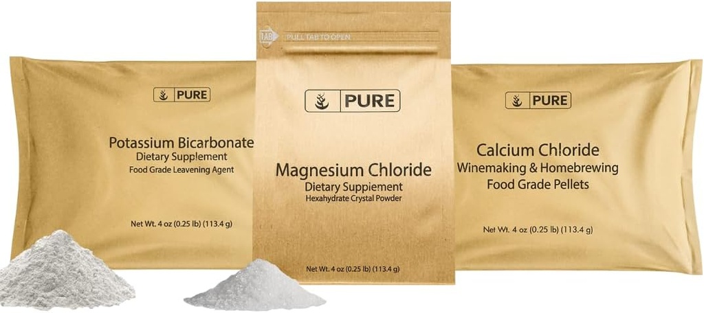 Pure Original Materialss Pyum Bikarbonat, Chloride ve Kalsiyum Chloride, 4 oz Her, Yiyecek Güvenli Güvenli