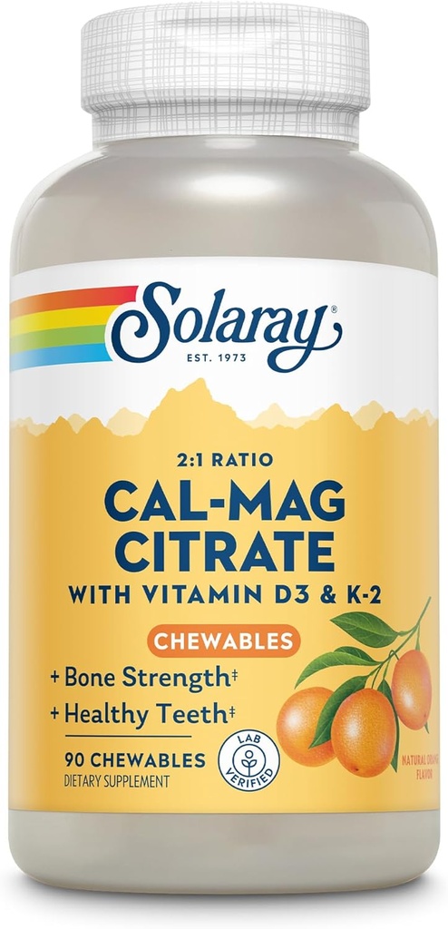 Solaray Cal-Mag Citrate Plus D-3 & K-2 Orange Chewables 