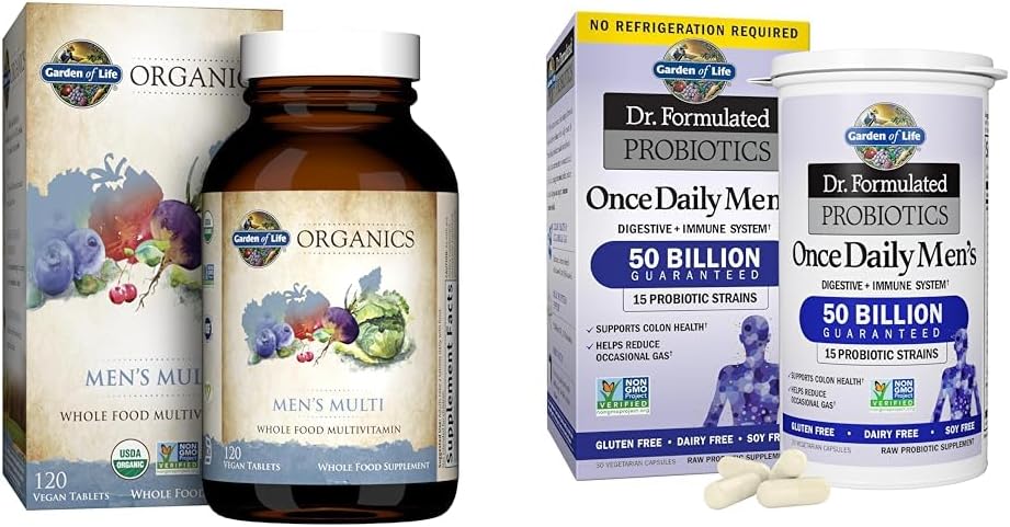Life Men's Organic Whole Food Multivitamin ve Probiyotiks Digestive & Immune Health Supplement 120 Tablet 30 Capsules
