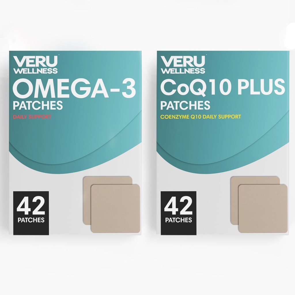 Veru Wellness Καρδιαγγειακό & εγκεφαλική δύναμη Duo Lifestyle Patches Omega3 Συνένζυμο Q10 - Αυτοσυγκολλητική έκδοση του χρόνου Topical Patch, 8-10 Ώρες (42 Ημέρα προσφοράς)