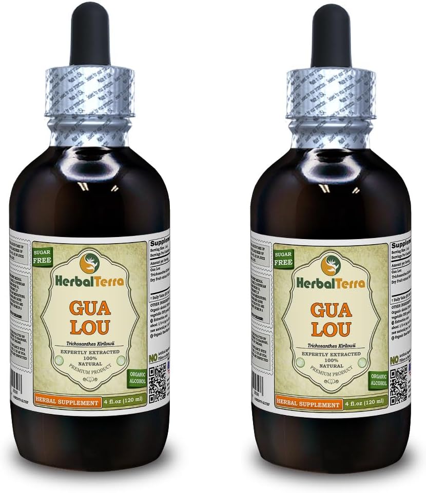 Gua Lou, Trichosanthes (Trichosanthes Kirilowii) Tincture, kuru meyve sıvısı (Brand Name: HerbalTerra, Proudly Made in USA) 2x4 fl.oz (2x120 ml)