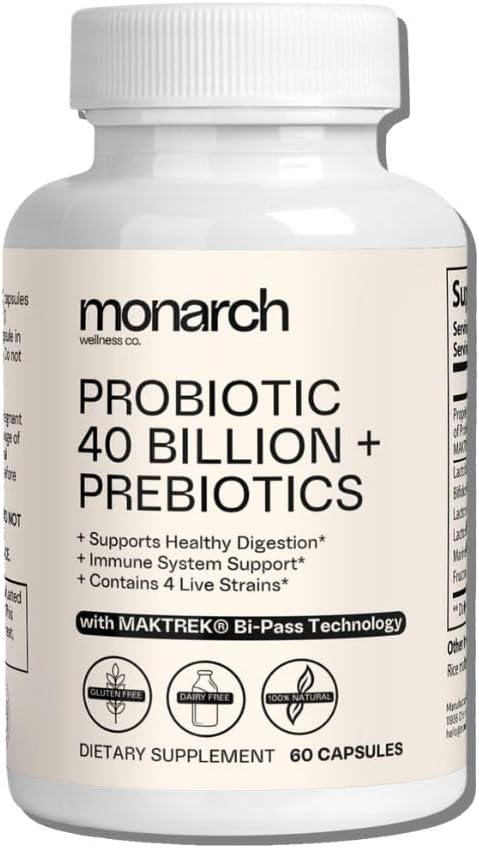 Probiotic 40 Δισεκατομμύρια + Πρεβιοτικά: 4 Diverse Strains - Digestive & Gut Health (60 Κάψουλες) - Προβιοτικά για γυναίκες & άνδρες - Φυσικό συμπλήρωμα υγείας & ανοσοποιητικής υποστήριξης 