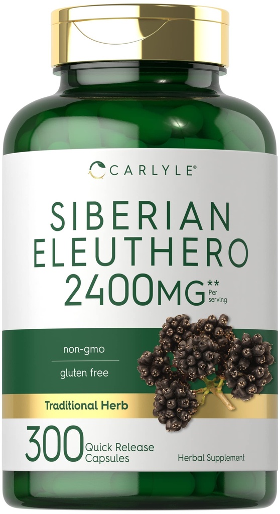 Carlyle Sibirya Eleuthero | 2400 mg | 300 Capsules | Non-GMO ve Gluten Free Formula | Sibirya SMA | Geleneksel Herbal Supplement