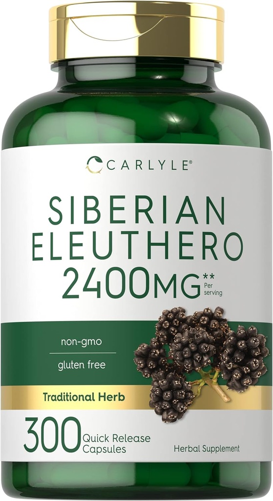 Carlyle Sibirya Eleuthero | 2400 mg | 300 Capsules | Non-GMO ve Gluten Free Formula | Sibirya SMA | Geleneksel Herbal Supplement