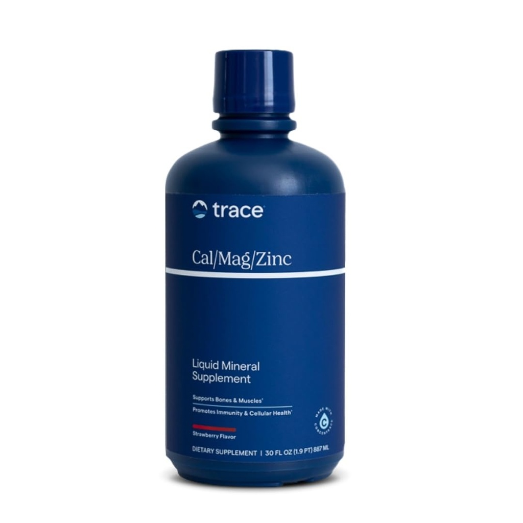 Trace Minerals Cal/Mag/Zinc - Doğal Vücut Sağlığı için Sıvı Mineral Tamam - Kemik, Kas & Hücre Sağlığı - Destek Immunity & Energy - Gluten-Free - 30Fl Oz (32 Hizmet) - Doğal Strawberry