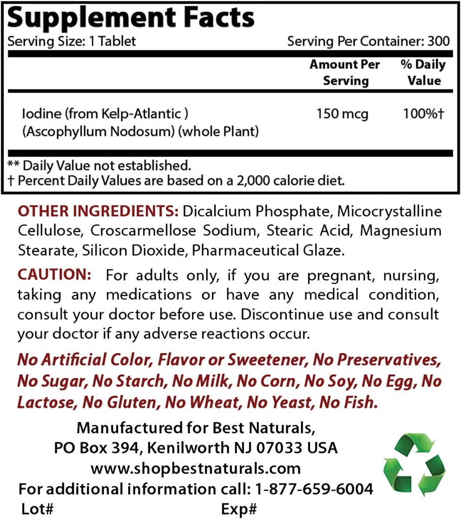 Kelp Supplement 150 Mcg & Selenium 200 mcg