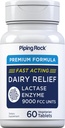 Piping Rock Dairy Relief Pills | 9000COM | 60 Tabletler | Lactase Enzyme Supplement | Vegetarian, Non-GMO, Gluten Free Free