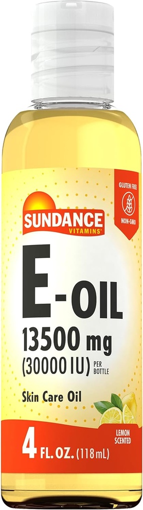Sundance Vitamin E-Oil for Skin | 13500 mg (30000 IU) | 4 Akışkanlar Ounces | Lemon Scented | Non-GMO ve Gluten Ücretsiz Supplement