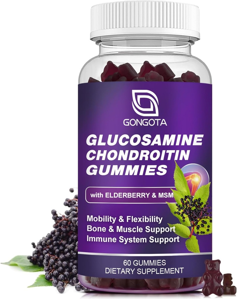 Glucosamine Chondroitin Gummies - 2 Pack, Ekstra Kuvvet 1500 mg Glucosamine ile MSM & Elderberry, Flexability Support, Best Cartilage & Immune Support Supplement for Men and Women - 60count (1 Pack)