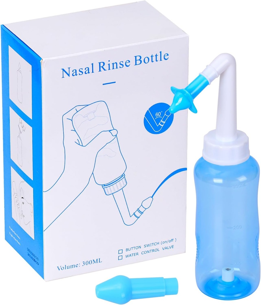 Neti Pot Sinus Rinse Şişe Baskı Nasal Irrigation Yıkama Sinus Rinsing Kit Şişe Nose Clean & Kids için Daha Temiz (300ML, Blue)
