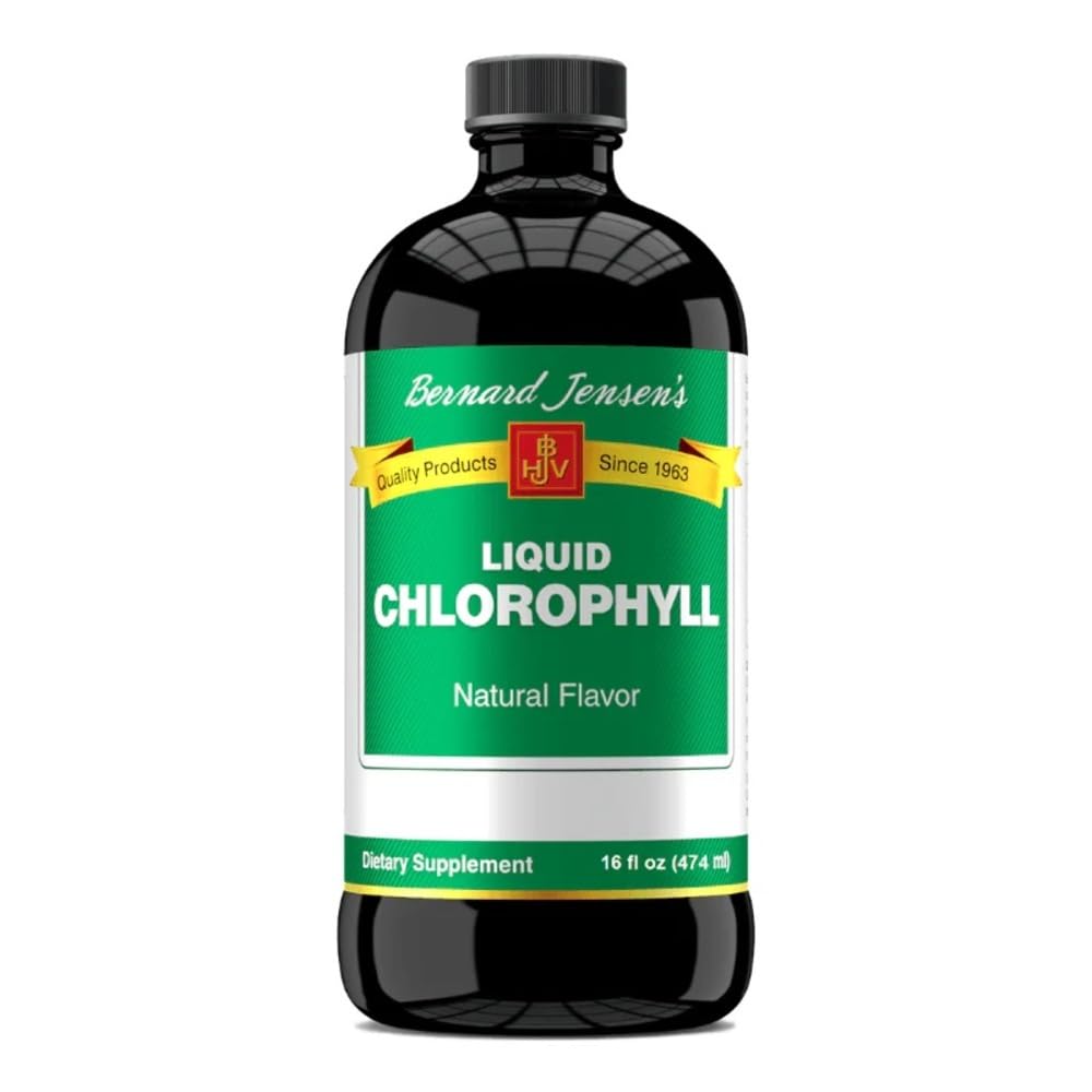 Bernard Jensen's 100% Pure Natural Chlorophyll Flavor Liquid Supplement | Promotes Alkaline Ph | Helps to Cleanse Blood | 16 Fluid Ounce (474 ml)