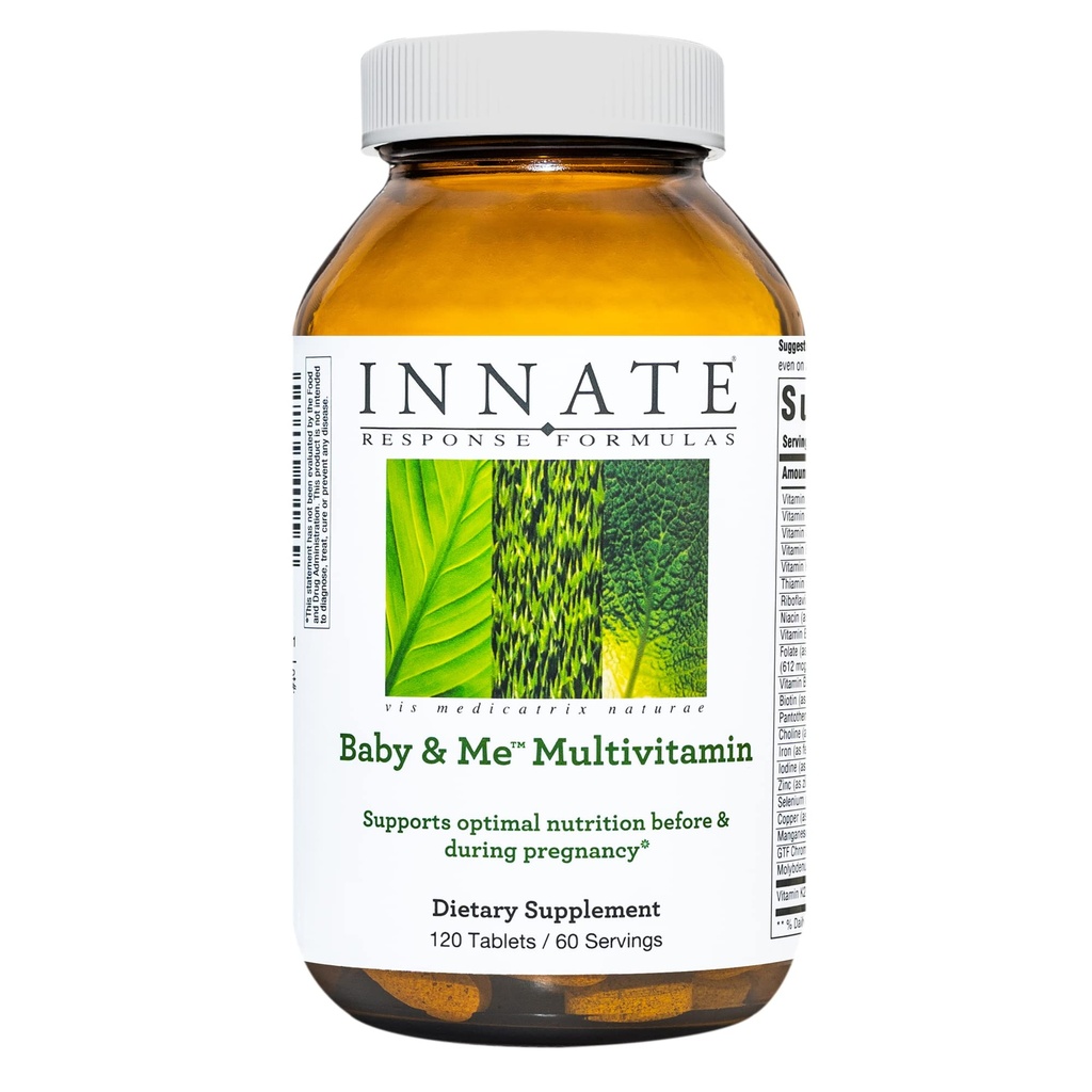 INNATE Response Formulas Baby & Me Multivitamin - Προγεννητική και μεταγεννητική Βιταμίνη με Φολικό, Χολίνη, και Βιταμίνες Β12 και D3 - Χορτοφαγική, Μη ΓΤΟ, και Χωρίς Γλουτένη - 120 Tablets (60 Servings)