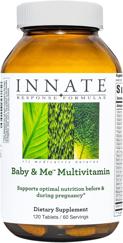 INNATE Response Formulas Baby & Me Multivitamin - Προγεννητική και μεταγεννητική Βιταμίνη με Φολικό, Χολίνη, και Βιταμίνες Β12 και D3 - Χορτοφαγική, Μη ΓΤΟ, και Χωρίς Γλουτένη - 120 Tablets (60 Servings)