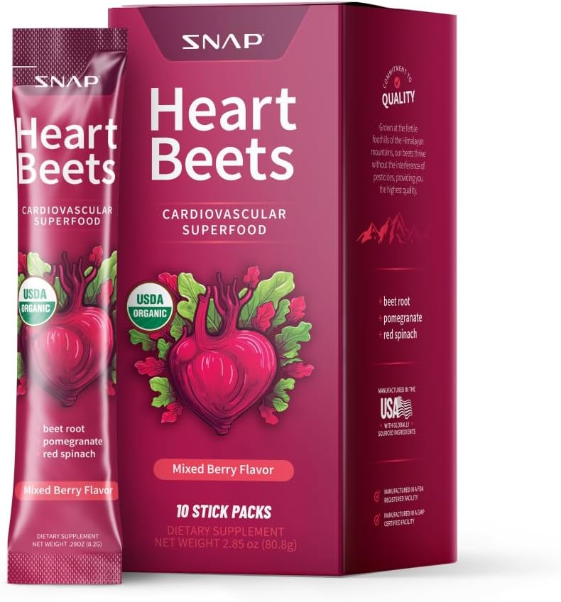 Συμπληρώματα Heart Beets Stick Packs, Βιολογικό Beet Root Powder Mix, Καρδιαγγειακή Υποστήριξη για Άνδρες & Γυναίκες, Μπιζέλια, Ρόδι & Κόκκινο Σπανάκι, Nitric Oxide Booster, Mixed Berry, 10 Υπηρεσίες