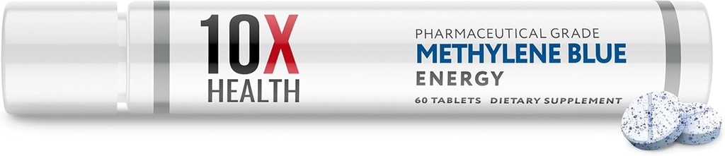 10X Health Methylene Blue Supplement with Black Pepper Extract - 60 Tablets Methylene Blue Pharmaceutical Grade Tablets - Υποστηρίζει την ενέργεια, την εστίαση & τη γνώση - Vegan, Non-GMO