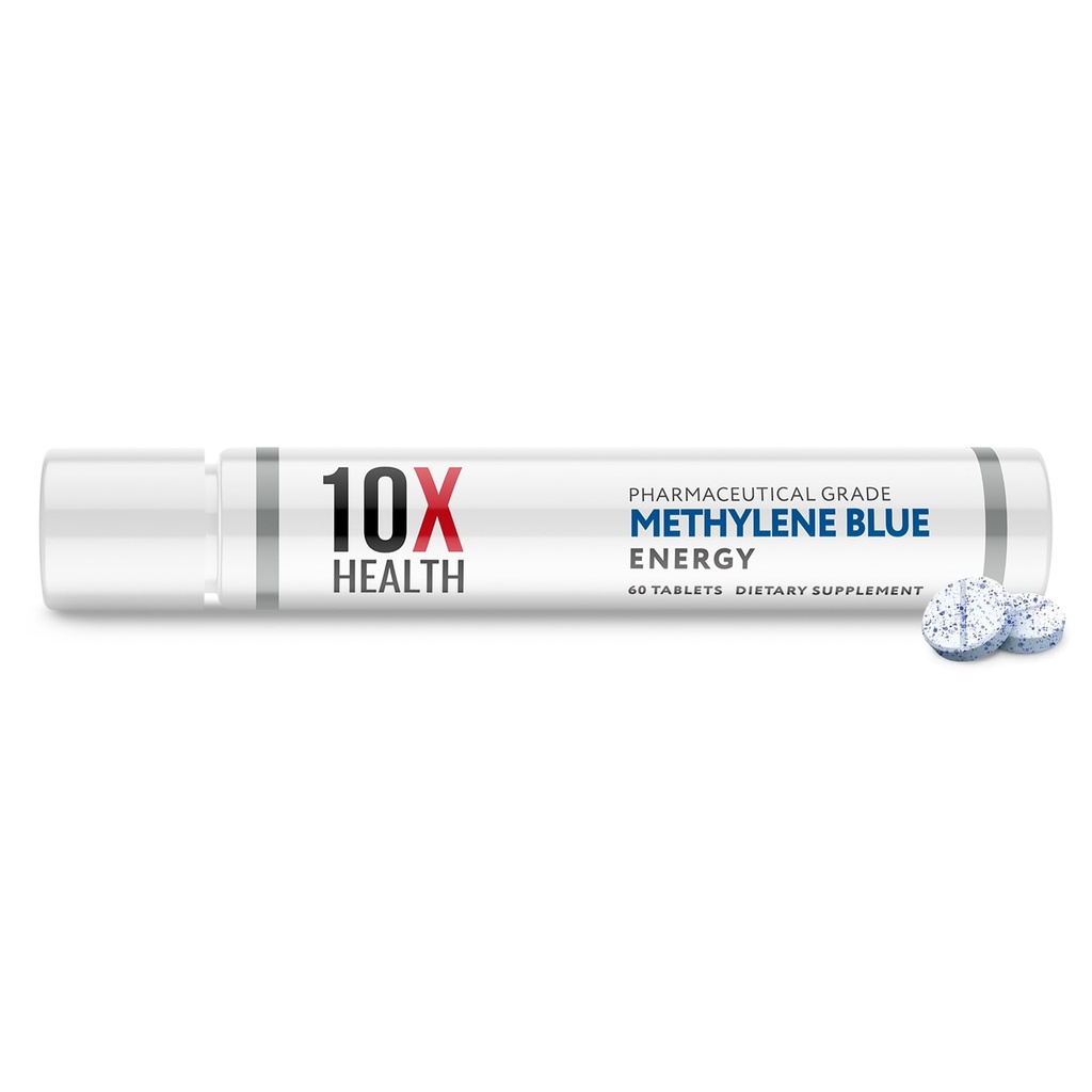 10X Health Methylene Blue Supplement with Black Pepper Extract - 60 Tablets Methylene Blue Pharmaceutical Grade Tablets - Υποστηρίζει την ενέργεια, την εστίαση & τη γνώση - Vegan, Non-GMO