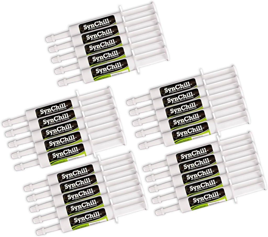 SynChill Oral Horse Calming Gel,% 100 Doğal & Beslenme Supplement, Lab Proven Sonuçlar, Olimpik Profesyoneller ve Veterinarians tarafından onaylanan, ABD'de Yapıldı - 25-Pack