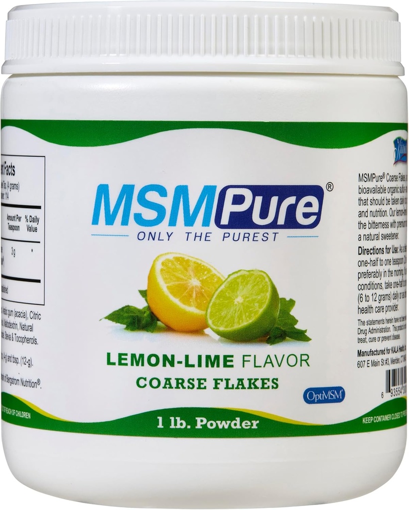 KALA SA MSMPure Lemon Lime Flavored Coarse MSM Toz Flakes – US- Made MSM for Joint Health, Skin Görünüm ve Saç & Nail Desteği – 1 lb, Organik Sulfur