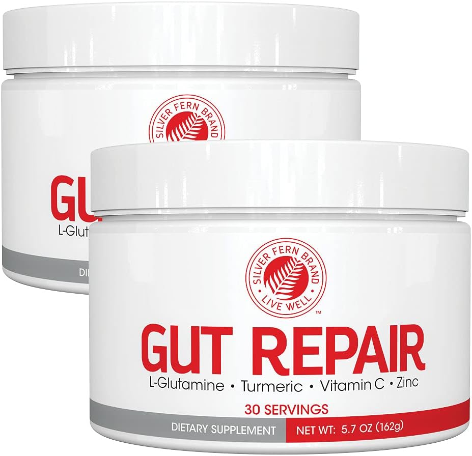 Silver Fern Gut Tamir - Digestive Health Supplement Toz - L-Glutamine, Curcumin, çinko & Ascorbic Asit (2 Tubs - 60 Hizmet)