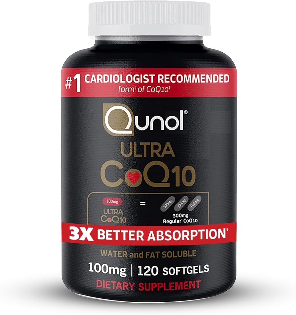 Qunol CoQ10 100 mg Softgels, Ultra CoQ10 100 mg, 3x Daha İyi Abpsiyon, Heart Health & Energy Production, Coenzyme Q10 Vitamins ve Supplements, 4 Ay Supply, 120 Kont