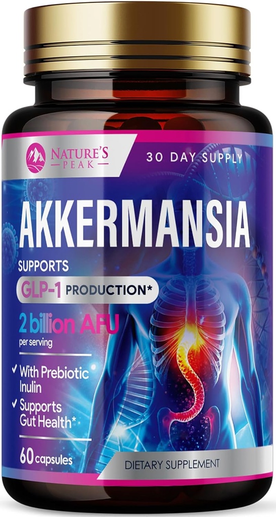 Akkermansia Probiyotik Supplement - 2 Milyar AFU GLP-1 Supplement with Prebiyotik Fiber - Akkermansia Muciniphila GLP-1 Probiyotiks for Women & Men - Digestive, Gut & Immune Support - 60 Capsules