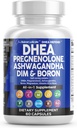 DHEA 200mg συμπλήρωμα Pregnenolone 100mg για άνδρες & γυναίκες με DIM Ashwagandha Boron 6mg σύμπλοκο ασβέστιο μαγνήσιο ψευδάργυρος 50mg βιταμίνη D3 5000 eu καψάκια υποστήριξης ορμονών - Made in USA 60 Ct