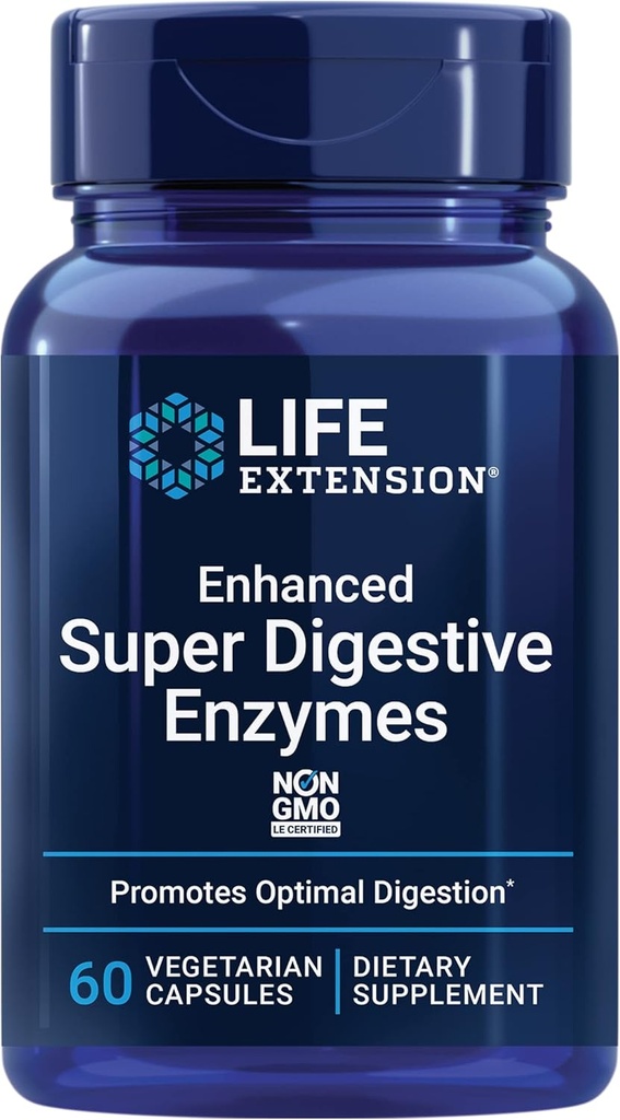 Life Extension Enhanced Super Digestive Enzymes, Supports Digestion, Comfort, digesting Plant-Based Foods, Non-GMO, Vegetarian, 60 Capsules