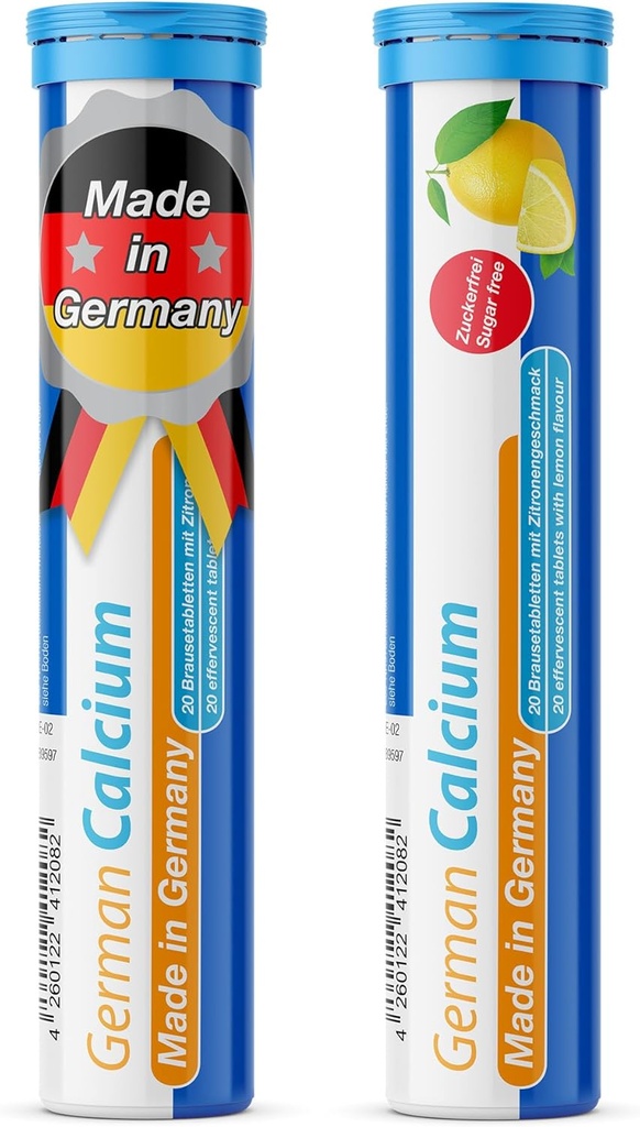 T&D German Calcium 500 mg - 40 Vegan Drink Effervescent Tablets - Lemon Lime Flavor - Made in Germany
