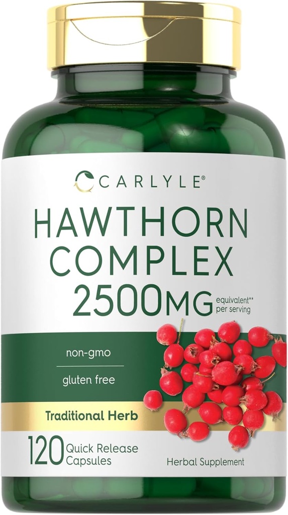 Carlyle Hawthorn Berry Kompleksi 2500 mg Capsules | 120 Kont | Türlü Toz | Erkekler ve Kadınlar | No-GMO & Gluten Ücretsiz Supplement Supplement