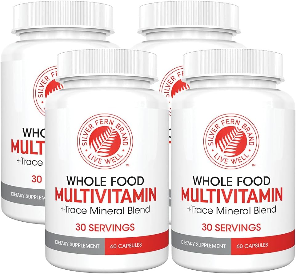 Silver Fern Whole Food Daily Multi w/Trace Mineral Örtüsü - 4 Şişe - 60 Vegicaps Her - 120 Gün Supply - Natural, Non-GMO, Vegan, Multivitamin - Zero S Sentetiks