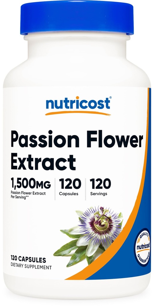 Nutricost Passion Flower Extract (1.500mg Ισοδύναμο) 120 Κάψουλες - Χωρίς γλουτένη, μη ΓΤΟ και φιλικό προς τους χορτοφάγους