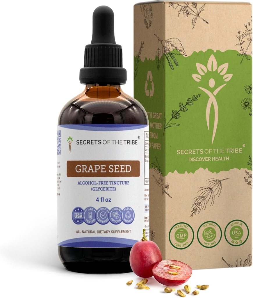 Tribe Grape Tohumu Tincture Alkol Özgür Madde, Grape (Vitis Vinifera) kuru Tohum (4 FL OZ)