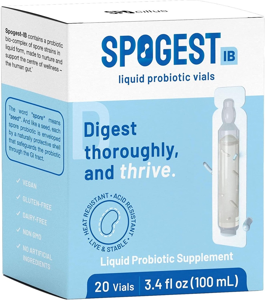 SPOGEST-IB - Yüksek Efficacy Liquid Probiyotikler - Pure Spore Formed - Vegan Dostu - Erkekler ve Kadınlar için - (Pack 1-20 Vials)