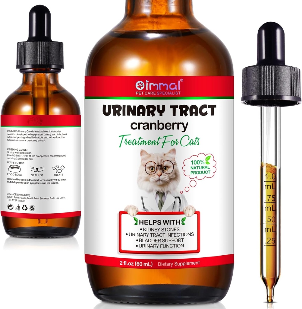 Cats, Natural Cat Urinary Tract Drops - Supports Bladder, Kidney Stone & Dog UTI Relief, Cranberry Kidney Bladder Drops, Herbal Supplement for Cats, Chicken Flavor - 60 ml / 2.02oz