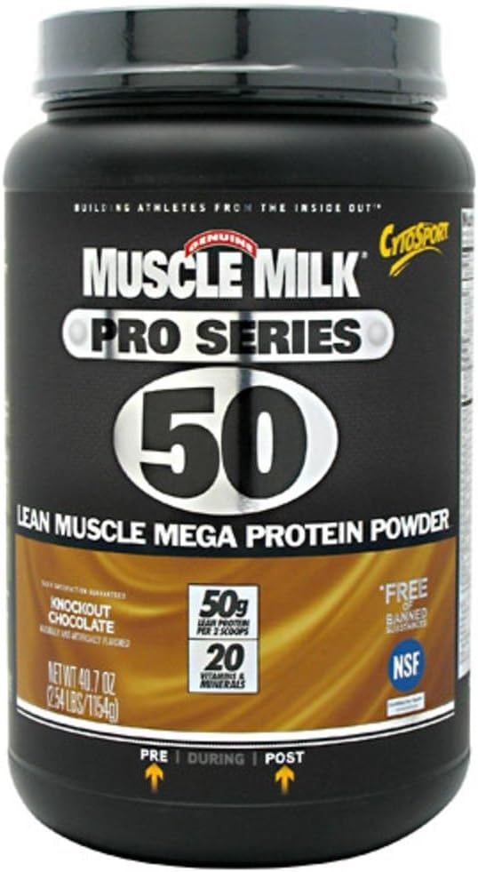 Muscle Milk Pro Serisi Protein Toz Supplement, Knockout Chocolate, 2.54 Pound, 14 Hizmet, 50g Protein, 3g Sugar, 20 Vitamins & Minerals, NSF Spor için sertifikalı, Ambalaj Vary