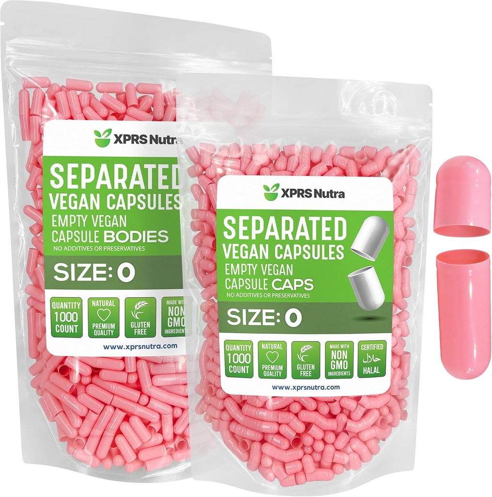 XPRS Nutra Vegan Boyutu 0 Ayrılı Capsules - 1000 Kont Premium Boş Kapsüller Çantada Ayrıştı - DIY Supplement (Pink) için 0 Pills