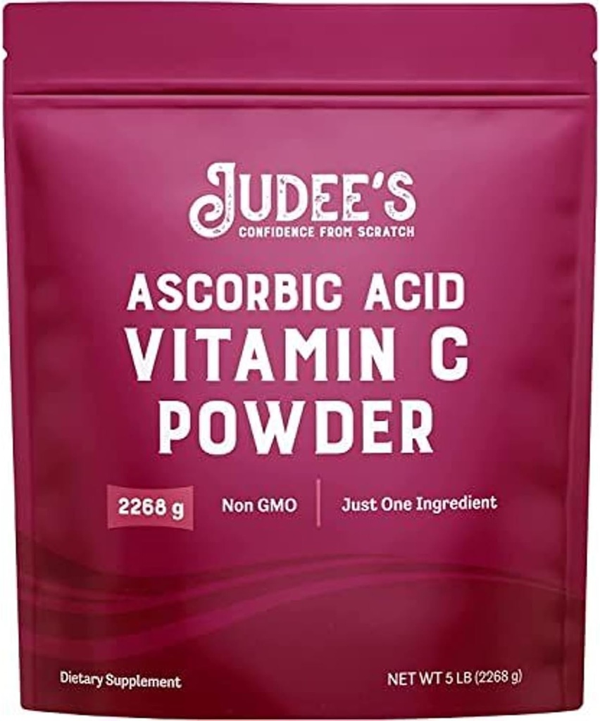 Judee'nin Pure Vitamin C Toz 5 lb - 100% Non-GMO, Gluten-Free and Nut-Free - (L - Ascorbici) - Immune Support & Antioksi Supplement - No Fillers - Kozmetik ve Preserving Gıdalar için -