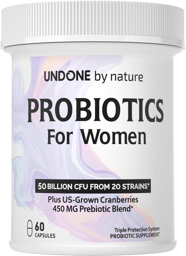 Kadınlar için Probiyotik, 50 Milyar CFU Kadın Probiyotikleri Prebiyotiks, Plus US-Grown Cranberry, GI Support, Women's Health, Triple Protection System, Gecikme, 60 Capsules