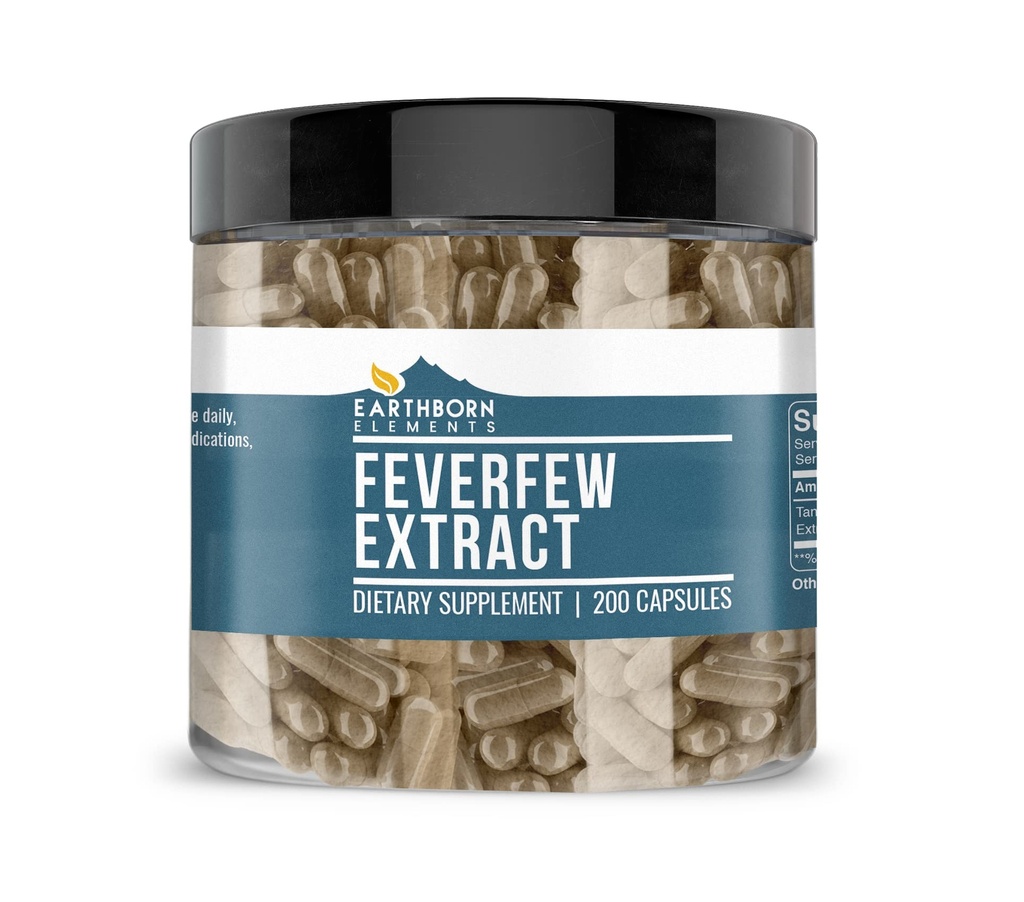 Earthborn Elements Ateşfew Extract 200 Capsules, Pure & Undiled, No Wordss
