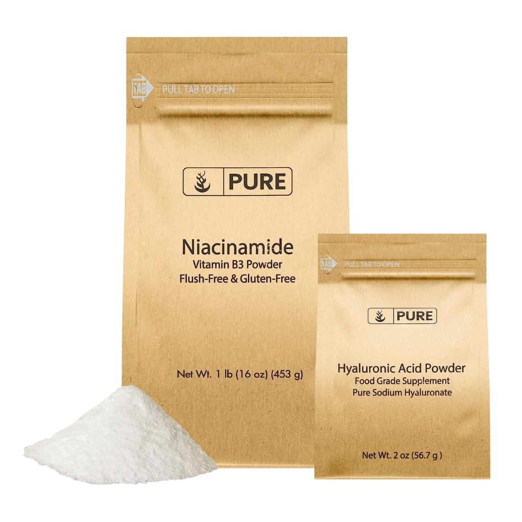 PURE ORIGINAL INGREDIENTS Hyaluronic Acid (2 oz) ve Niacinamid (1 lb) Sche, Flush-Free, Fine Toz)