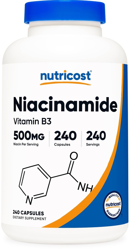 Nutricost Niacinamid (Vitamin B3) 500 mg, 240 Capsules - Non-GMO, Gluten Free, Flush Free Vitamin B3