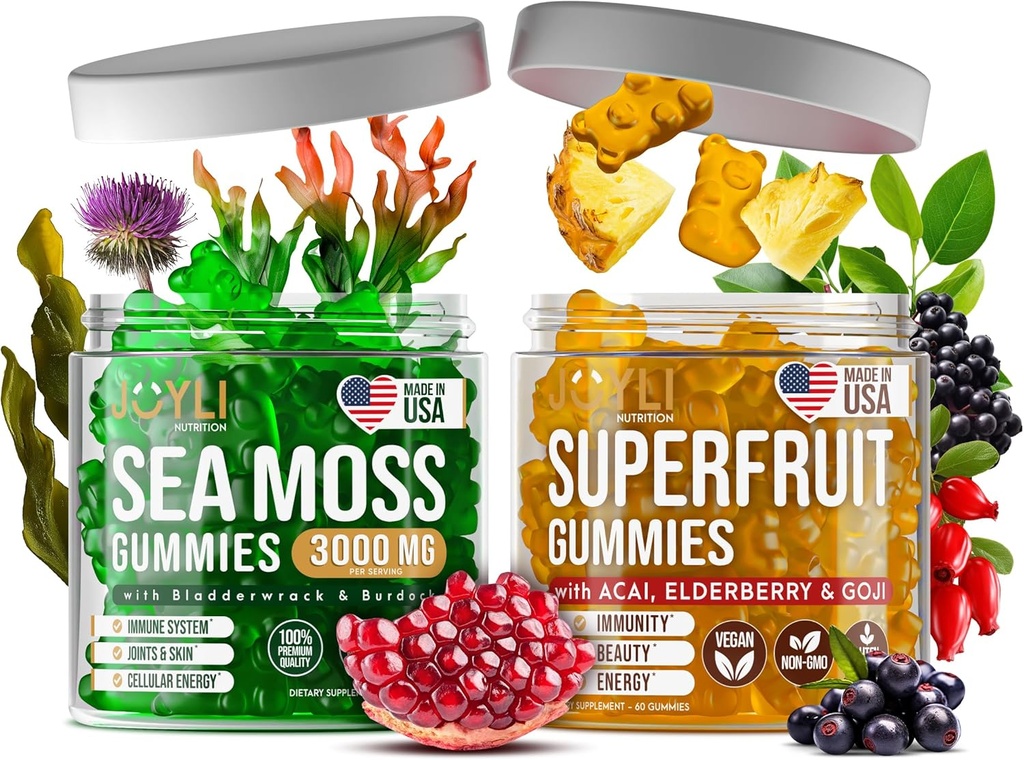 İrlandalı Deniz Moss & Supertre Gummies - Meyve Çokvitamin Gummies & Sea Moss Gummies for Yetişkinler, Çocuklar - Süper, İrlandalı Deniz mos Bladderwrack Burdock Kök - 60 Süper, 60 İrlandalı Deniz Moss Gummies