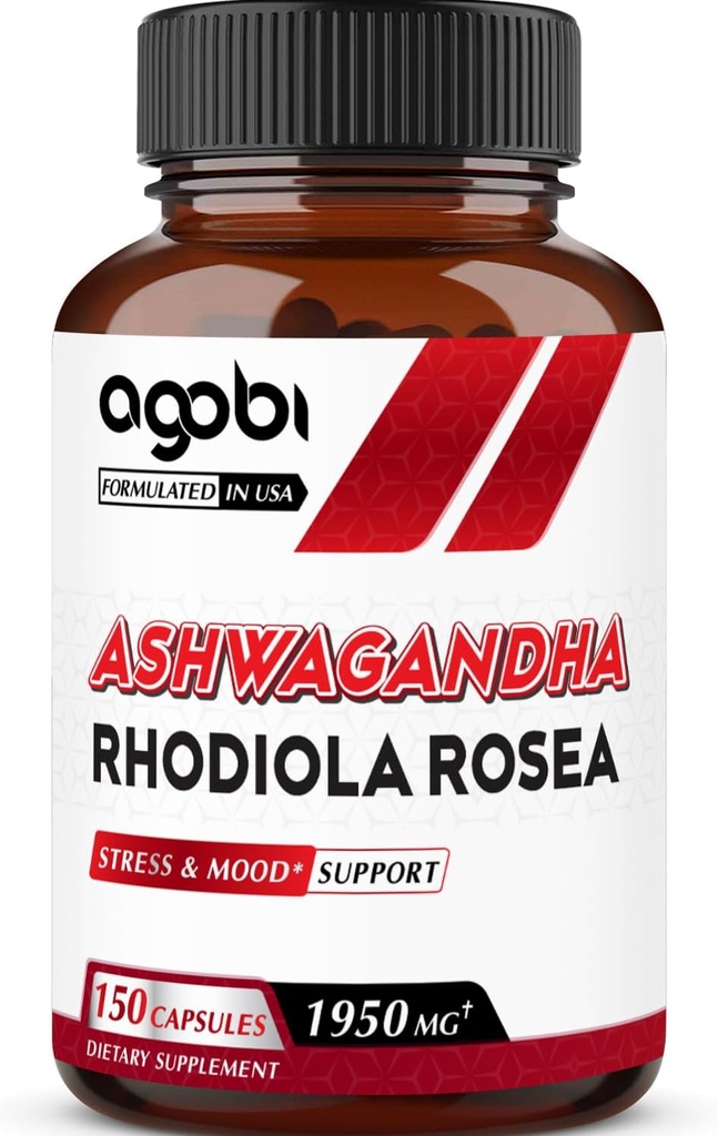 agobi Ashwagandha Supplement with Rhodiola Rosea 1950mg - Immune System, Strength, Energy Production, Focus & General Health - 150 Capsules