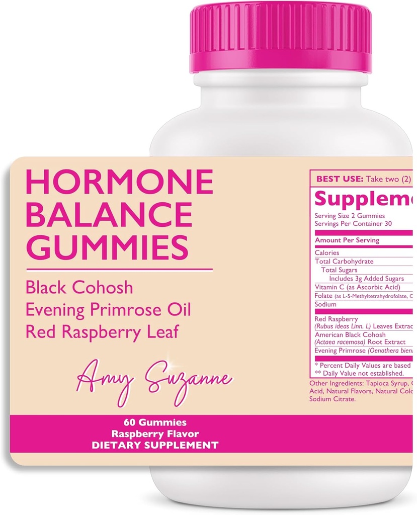 Hormonlar Kadınlar için Gummies - Mood için Hormon Harmony, Enerji, Bloating - Hormonal PMS, Perimenopause & Menopause Destek - Red Raspberry Leaf & Black Cohosh - 60 Gummy Supplements