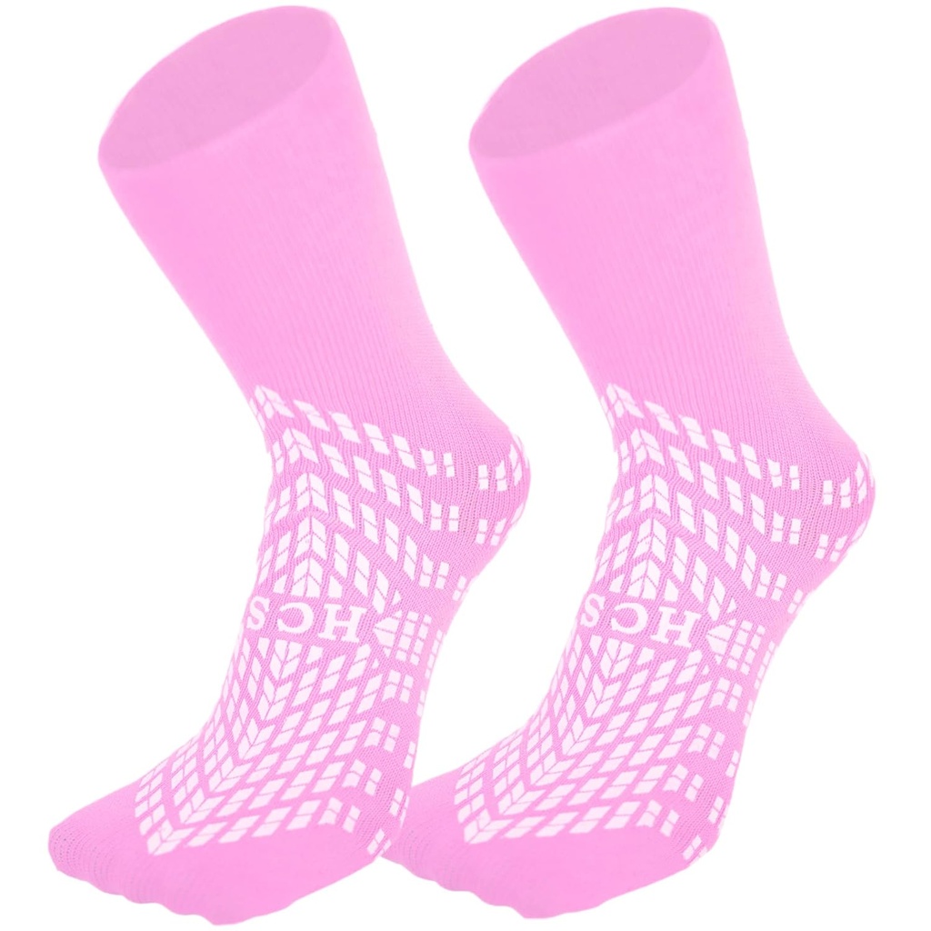 Κάλτσες HCS Non-Slip Hospital Socks with Grips for Women & Men (6 Pairs) - 360 All-Around Tread Non-Slip Sock for Seniors/Seniors - Hospital Grip Socks, Fall Risk Patient Slippers (Pink, Regular)