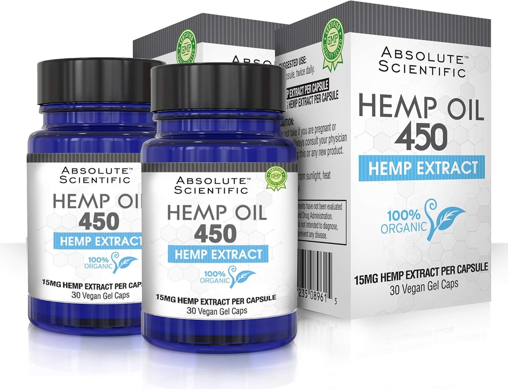 Mutlak Beslenme - Hemp Oil 450 Capsules 2 Pack 60ct -% 100 Organik Hemp Capsules - Omega Fatty Acids 3 6 9 - Amerika'da Büyümek ve Yapıldı - MCT Oil