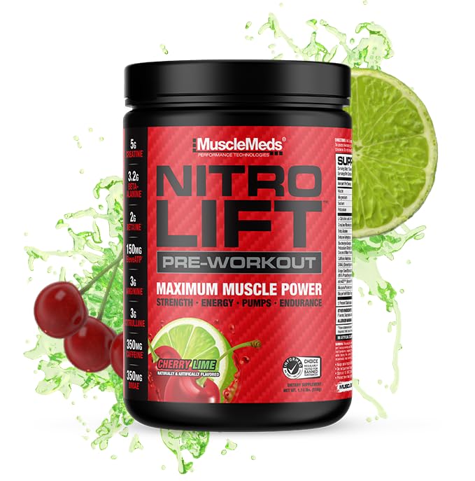 KasMeds Nitro Lift Pre Workout Advanced Endurance and Muscle Performance, Cherry Lime, 40 Hizmetler
