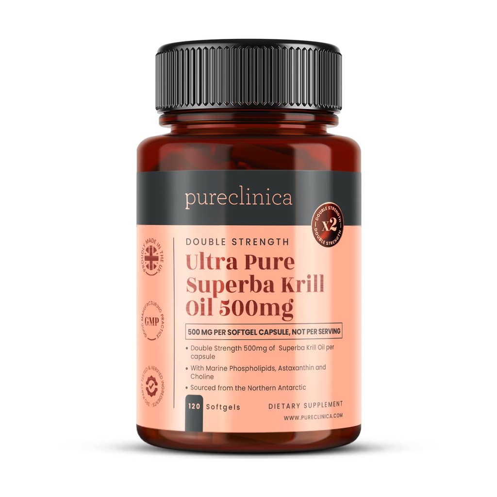 Ultra Pure Superba Krill Oil 500 mg x 120 Capsules - Antarktika Unpolluted Waters of Astaxanthin, Omega 3 ve Vitamin D