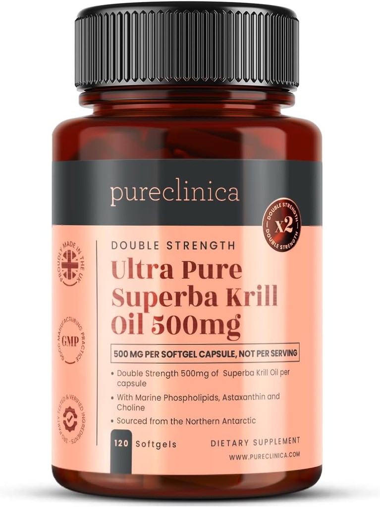 Ultra Pure Superba Krill Oil 500 mg x 120 Capsules - Antarktika Unpolluted Waters of Astaxanthin, Omega 3 ve Vitamin D