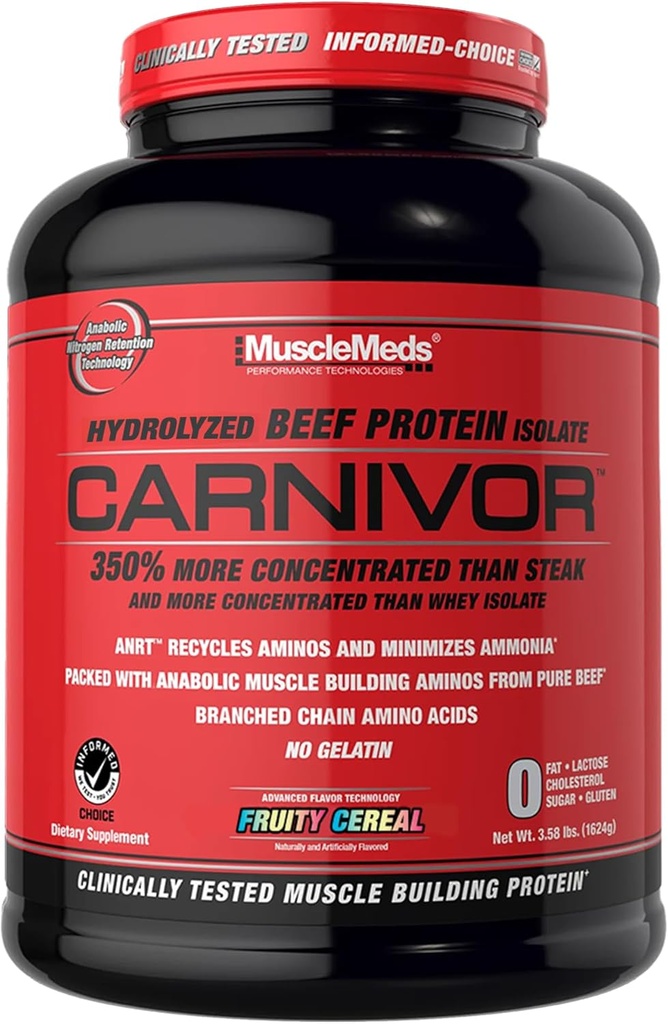 KasMeds CARNIVOR Beef Protein Isolate Toz, Kas Building, Recovery, Lactose Free, Sugar Free, Fat, Free, 23g Protein, Meyve Cereal, 56 Hizmetler
